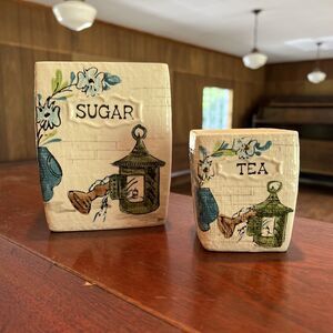 Vintage Napco Ceramic Asian Inspired Sugar & Tea, No lids 2 Canister 5856 5864
